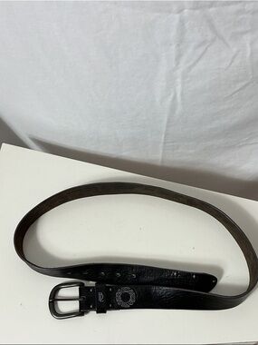 Bill Lavin Collection Black Leather Belt with Subtle Embossed Crest